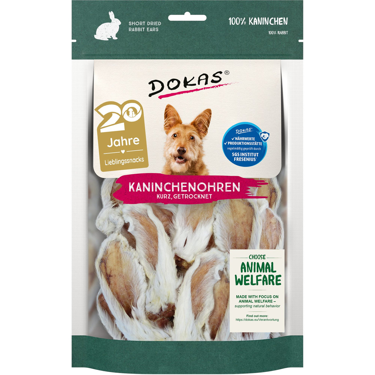 Dokas Kaninchenohren mit Fell, getrocknet, 100g