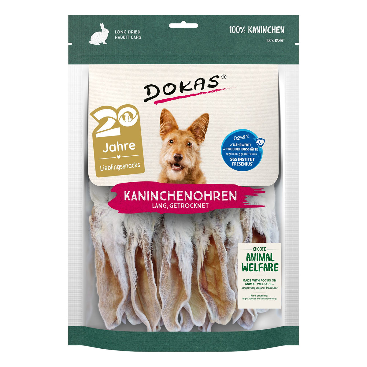 Dokas Kaninchenohren mit Fell, getrocknet, 180g