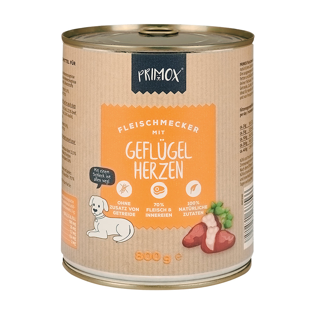 Primox Nassfutter mit Geflügelherzen, 800g